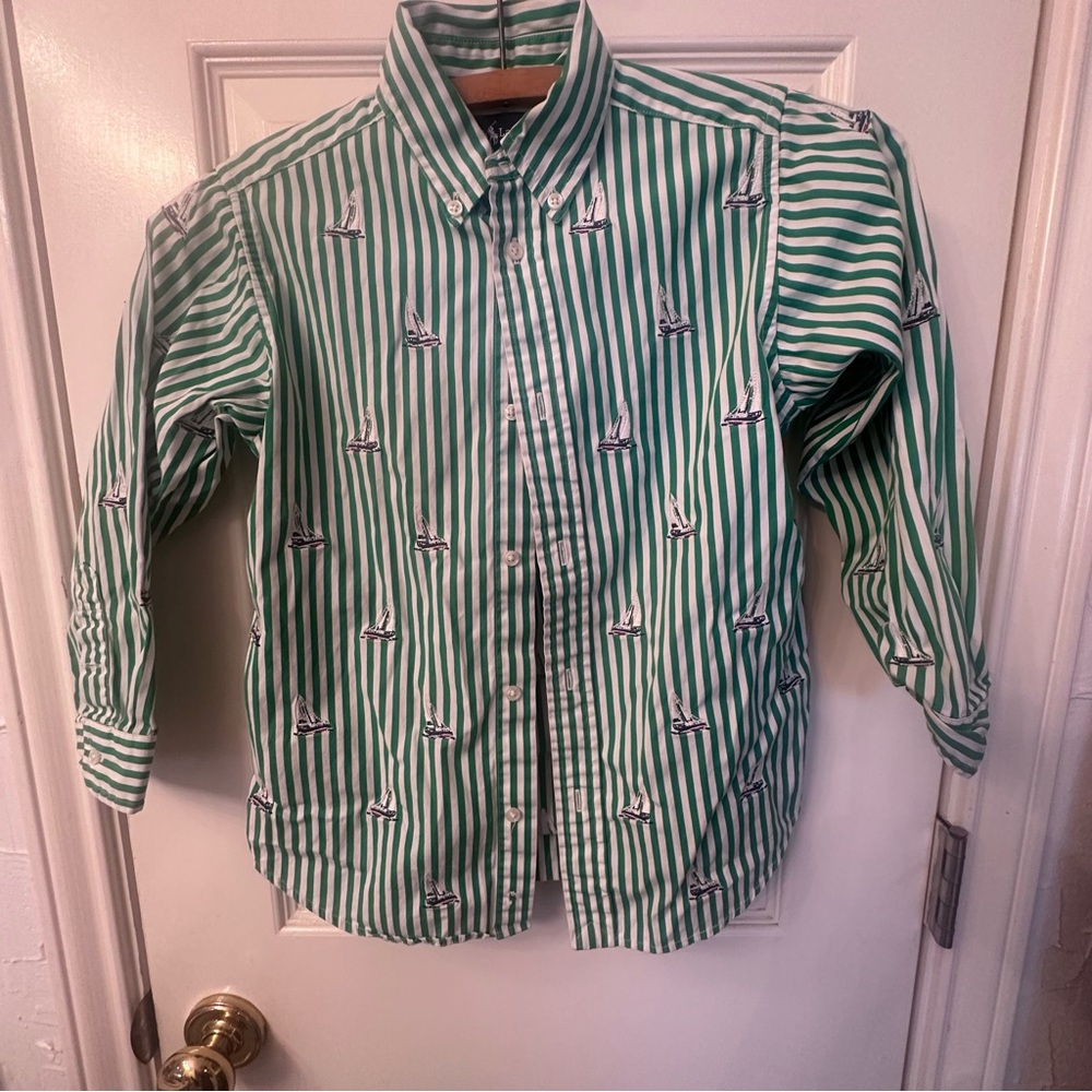 Ralph Lauren Green and White Striped Shirt